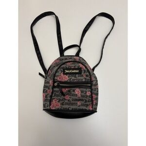 Y2K Juicy Corture Rose Logo Mini Backpack Black Pink Gold